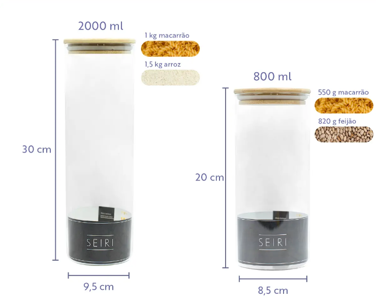 Medidas dos potes de 2000 ml e 800 ml